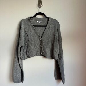 Reformation‎ Sweater Womens Medium Gray Cropped Cardigan Wool Jeweled Buttons